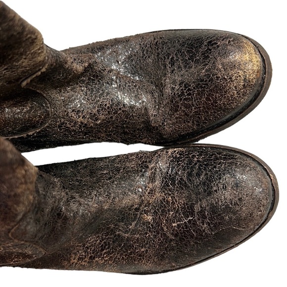 FRYE | Melissa Button Riding Boots in Chocolate Glaze Vintage Distressed 7.5 - Picture 6 of 16